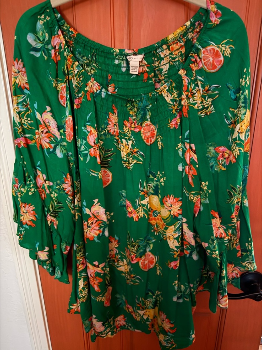 Cato Green Floral Citrus Off-Shoulder Blouse